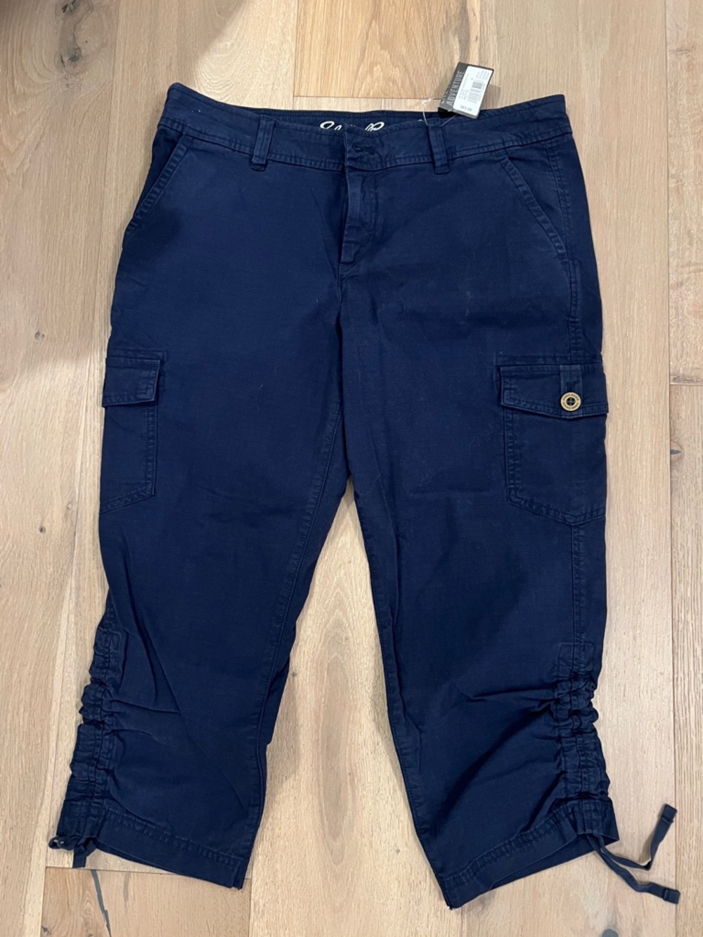 Navy Cargo Capris with Drawstring Detail